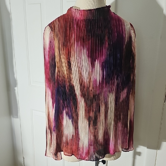 Banana Republic Red Pink Blanched Pleated Mandarin Collar Blouse Tye Die Ambre M - Picture 1 of 9